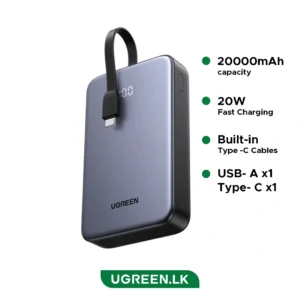 UGREEN 20000mAh 20W Power Bank with Integrated Type-C Cable – PB505